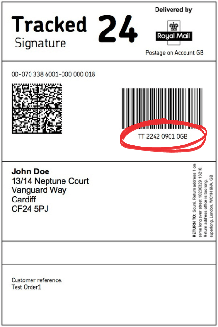Example Royal Mail shipping label